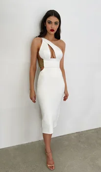 2022. Gada Vasaras Modes Dizaina Slīpu Plecu Sexy Dobi No Balta Bodycon Kleita Eleganta Sieviešu Pārsējs Kleita Kluba Puses Vestidos