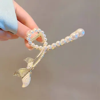 2022 Jaunu Sieviešu Elegants Pērle zivs astei līdzīgs Matadatu Ģeometriskā Zelta Metāla Retro Matiem, Nagiem Cepures Modes Matu Aksesuāri